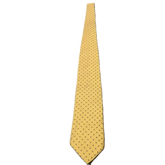 Tommy Hilfiger Silk Tie Yellow Geometric Navy – Vintage 90s USA - Picture 1 of 8